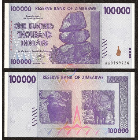 Zimbabwe 100,000 Dollars, 2008, P-75, UNC