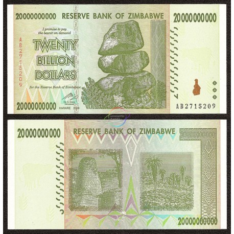 Zimbabwe 20 Billion Dollars, 2008, P-86, UNC