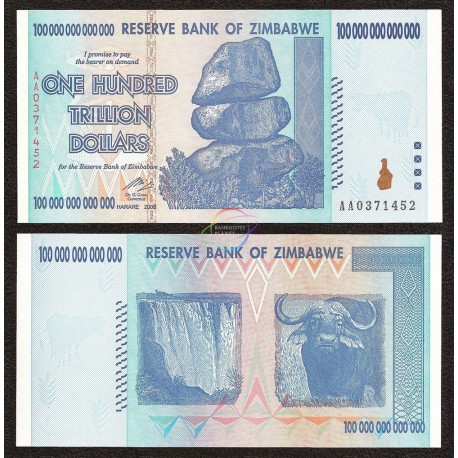 Zimbabwe 100 Trillion Dollars, 2008, P-91, UNC