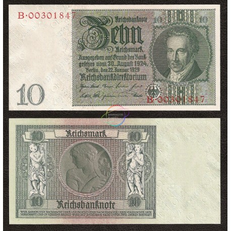 Germany 10 Reichsmark, 1929, P-180b, AU