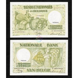Belgium 50 Francs, 1945, P-106, AU