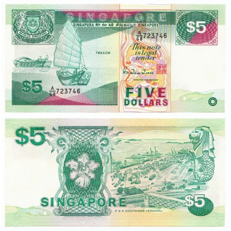 Singapore 5 Dollars, 1989, P-19, UNC