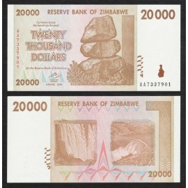Zimbabwe 20,000 Dollars, 2008, P-73, UNC