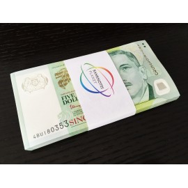 Singapore 5 Dollars X 100 PCS, Full Bundle, 1 Triangle, 2014, P-47, Polymer, UNC