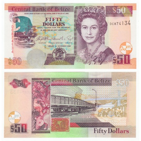Belize 50 Dollars, QE II, 2006, P-70b, UNC