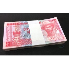 Guinea-Bissau 50 Pesos X 100 PCS, Full Bundle, 1990, P-10, UNC