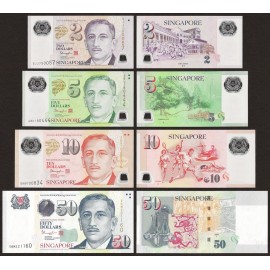 Singapore 2, 5, 10, 50 Dollars Set, 2012-2015, P-46, 47, 48, 49, Polymer, UNC