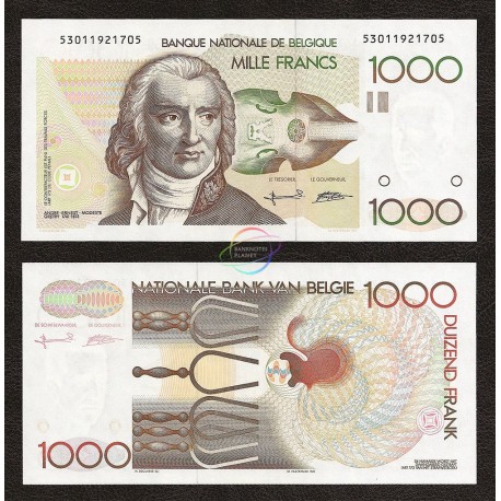Belgium 1,000 Francs, Sign 5 & 15, 1980-1996, P-144a, UNC