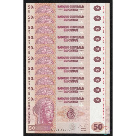 Congo D.R. 50 Francs X 10 PCS, 2013, P-97, UNC