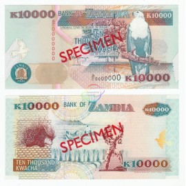 Zambia 10,000 Kwacha, Specimen, 1992, P-42, UNC