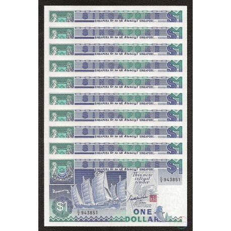 Singapore 1 Dollar X 10 PCS, 1987, P-18a, UNC