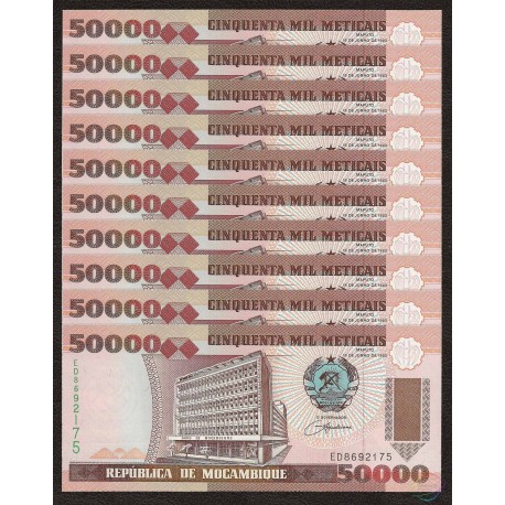 Mozambique 50,000 Meticais X 10 PCS, 1993, P-138, UNC