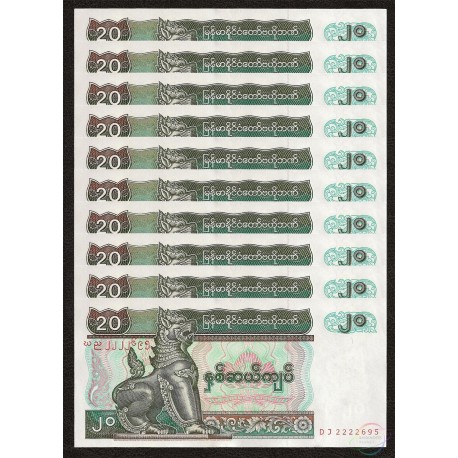 Myanmar 20 Kyats X 10 PCS, 2004, P-72, UNC