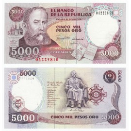Colombia 5,000 Pesos, 1990, P-436, UNC