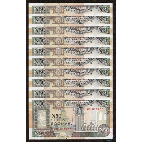 Somalia 50 Shillings X 10 PCS, 1991, P-R2, UNC