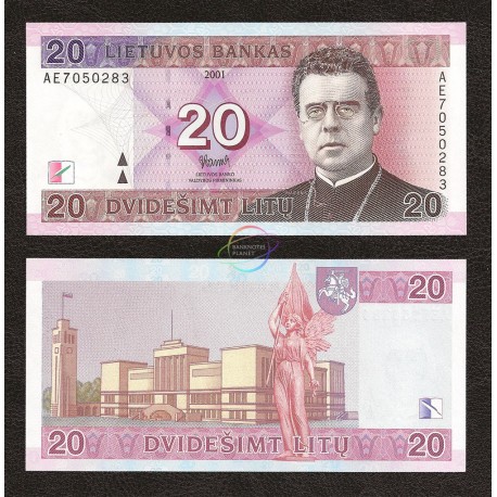 Lithuania 20 Litu, 2001, P-66, UNC