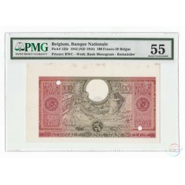 Belgium 100 Francs-20 Belgas, 1943 (ND 1944), P-123, Remainder, PMG 55 About UNC