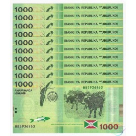 Burundi 1,000 Francs X 10 PCS, 2015, P-51, UNC