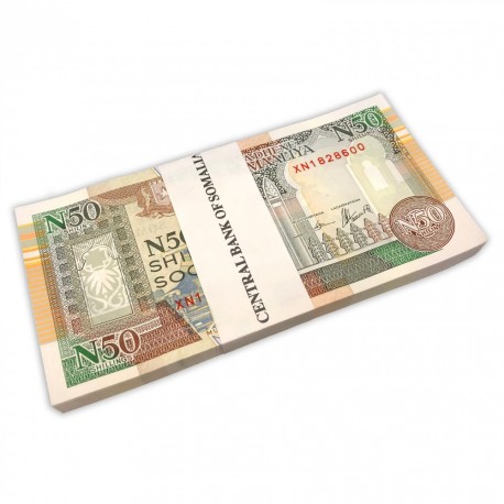 Somalia 50 Shillings X 100 PCS, X Replacement, Full Bundle, 1991, P-R2, UNC
