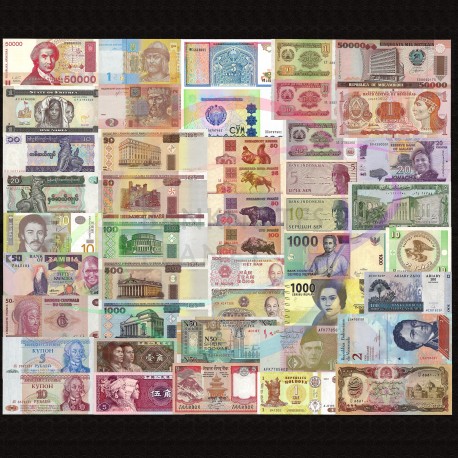 World 50 PCS Uncirculated Banknotes Set 28 Different Countries Currency Lot UNC