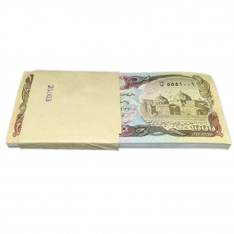 Afghanistan 1000 Afghanis X 100 PCS, Full Bundle, 1991, P-61c, UNC