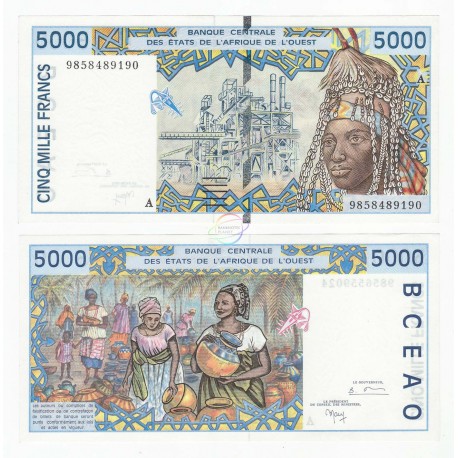 West African States, Ivory Coast 5000 Francs, 1998, P-113Ah, AUNC