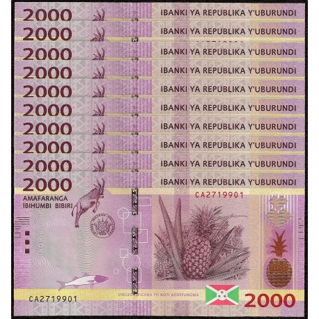 Burundi 2,000 Francs X 10 PCS, 2015, P-52, UNC
