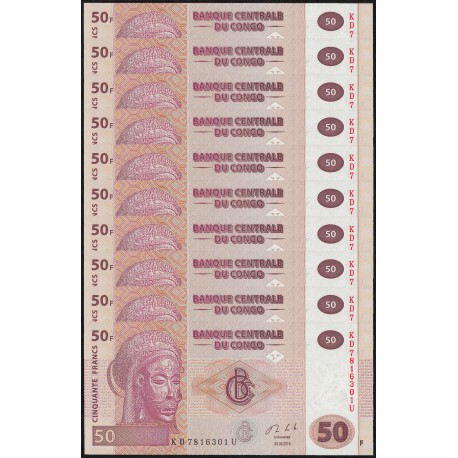 Congo D.R. 50 Francs X 10 PCS, 2013, P-97, UNC