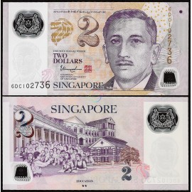 Singapore 2 Dollars, 2 Solid Stars, 2017, P-46i, Polymer, UNC