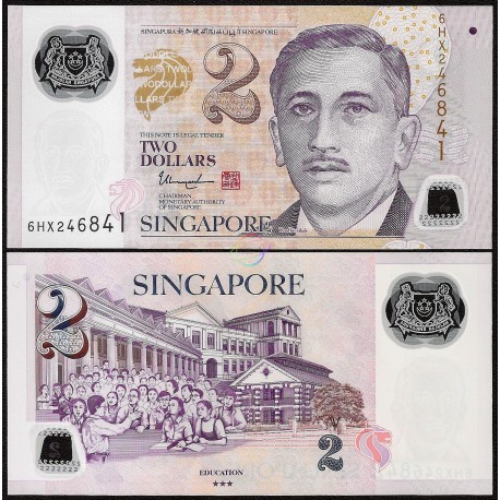 Singapore 2 Dollars, 3 Solid Stars, 2019, P-46l, Polymer, UNC