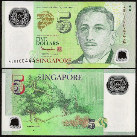 Singapore 5 Dollars, 1 Triangle, 2014, P-47d, Polymer, UNC