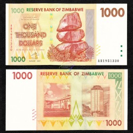 Zimbabwe 1000 Dollars, 2007, P-71, UNC