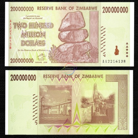Zimbabwe 200 Million Dollars, 2008, P-81, UNC