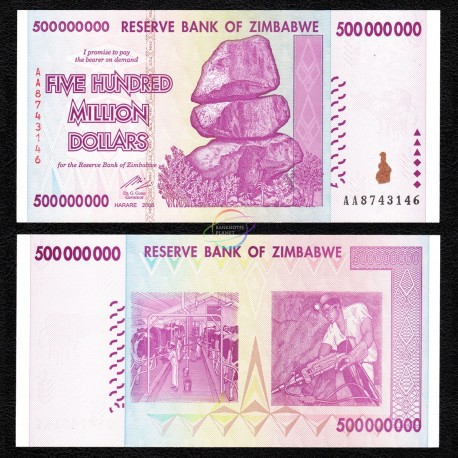 Zimbabwe 500 Million Dollars, 2008, P-82, UNC