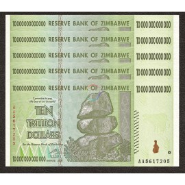 Zimbabwe 10 Trillion Dollars X 5 PCS, P-88, 2008, UNC