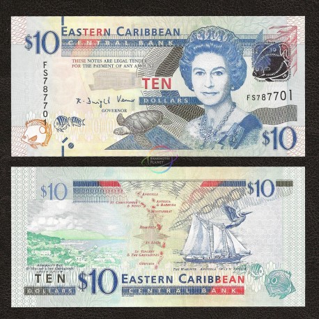 East Caribbean 10 Dollars, QE II, 2012, P-52, UNC