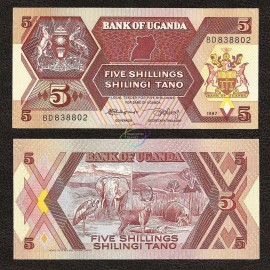 Uganda 5 Shillings, 1987, P-27, UNC